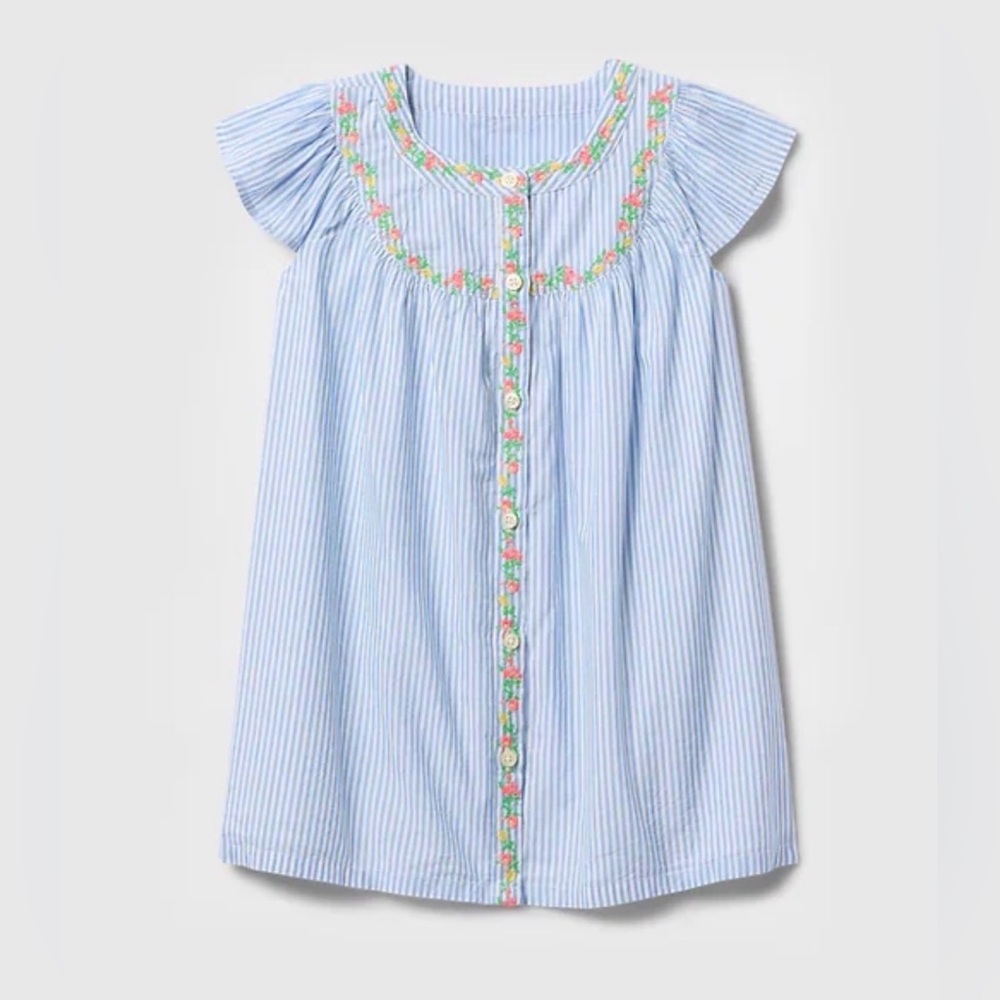 GAP Girl 5 Blue and White Stripe Spring Flutter-Sleeve Shirtdress